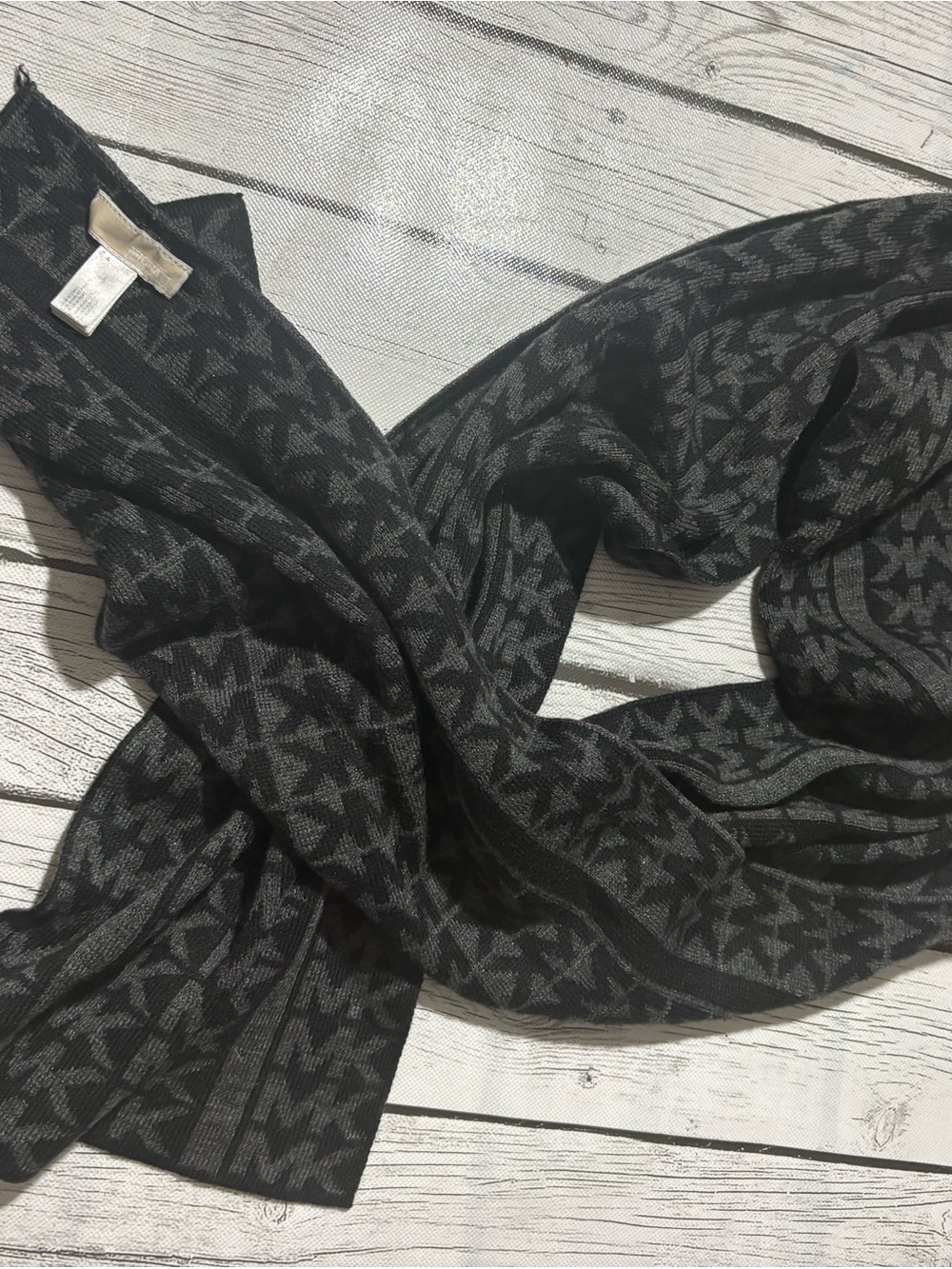 Michael Kors MK Monogram Glitter Knit Scarf Black Gray Logo Winter Unisex